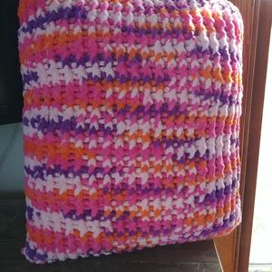 Handmade knit crochet yarn pillow for girls